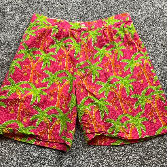 Lilly Pulitzer Pants - Lilly Pulitzer Seersucker Shorts Womens 36 Pink Green Orange Palm Tree Print